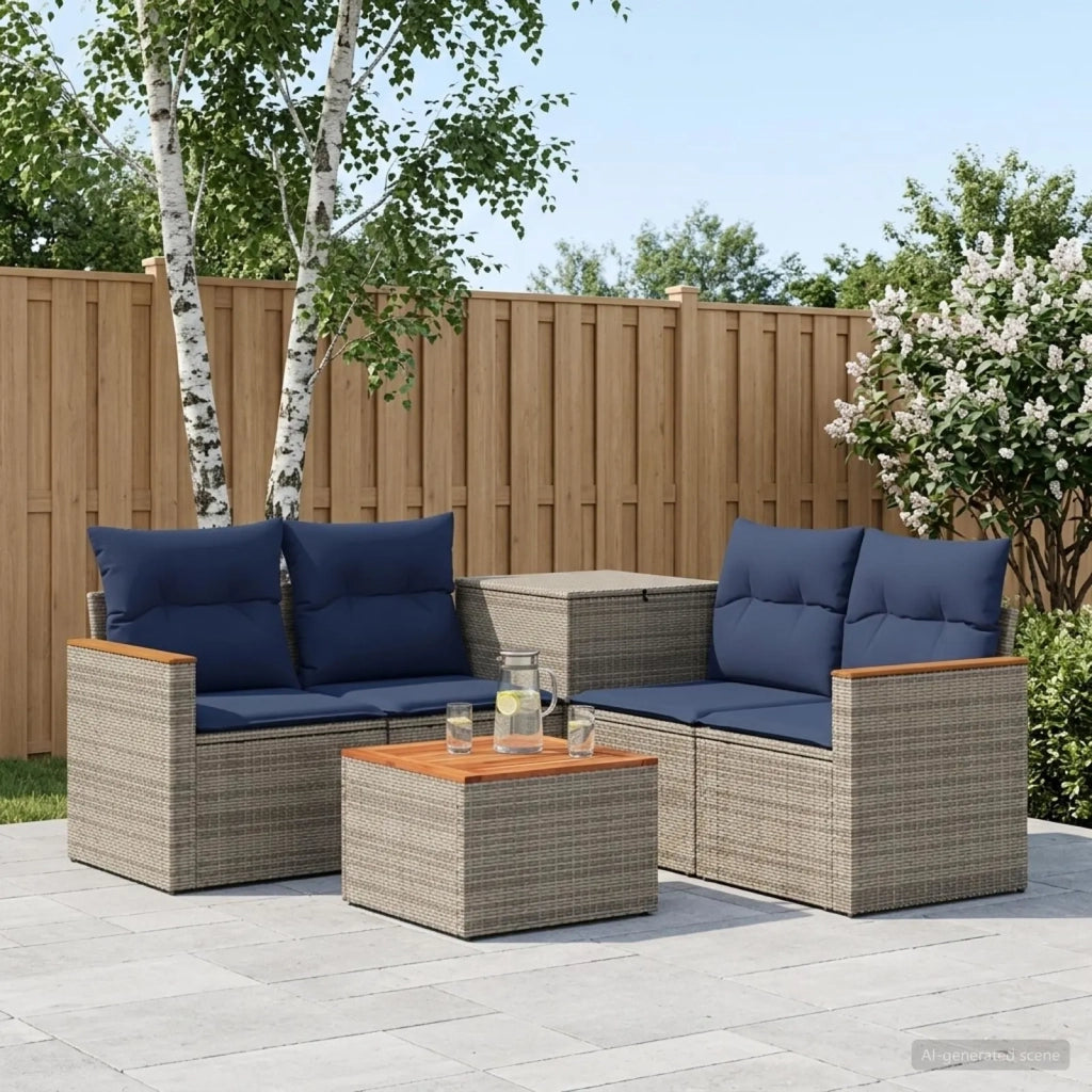 Set di divani 6 pz Grigio e Blu Navy Rattan sintetico e Acciaio 3447621
