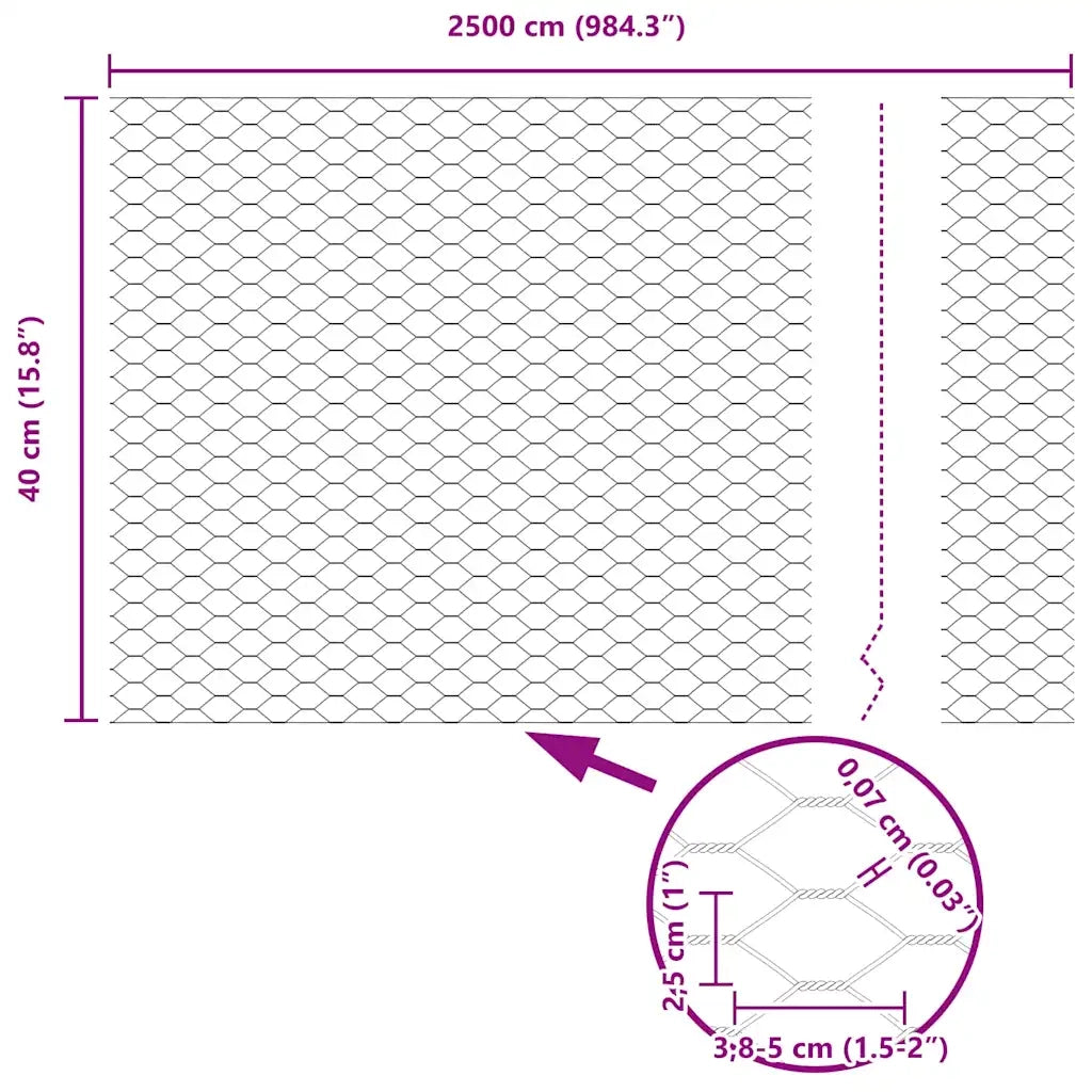 Recinzione Esagonale Grigio 0,4 x 25 m PVC 42005514