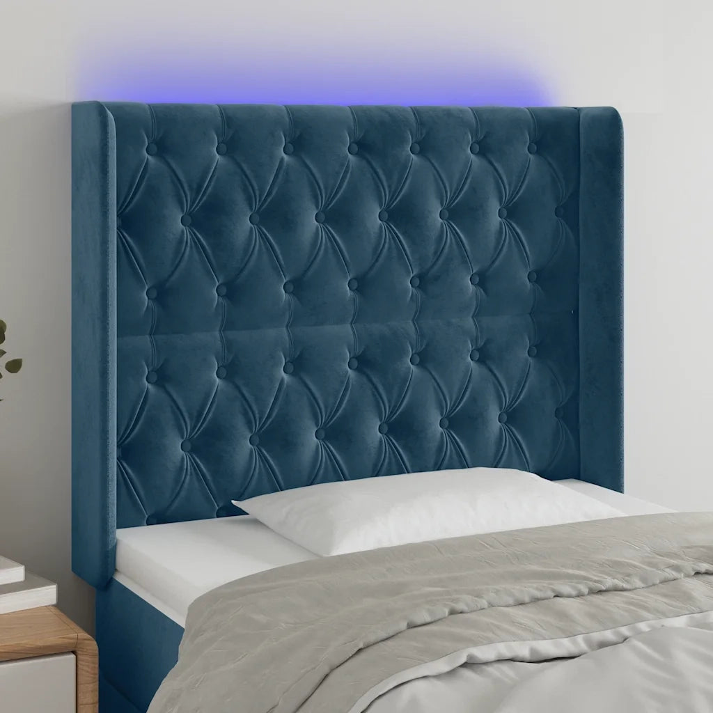 Testiera | Testata a LED Blu Scuro 103x16x118/128 cm in Velluto