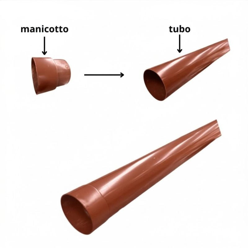 Tubo Pluviale "PLUVIA" in PMMA con Manicotto : Colore - Rame rosso, Diametro - 80, Metri Lineari - 2 metri