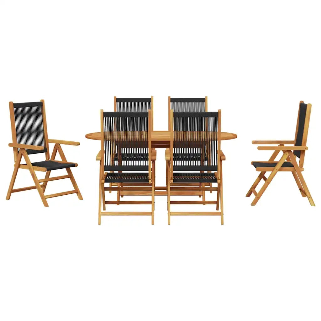 Set da Pranzo per Giardino 7 pcs Nero Legno di Acacia Massello 3375737