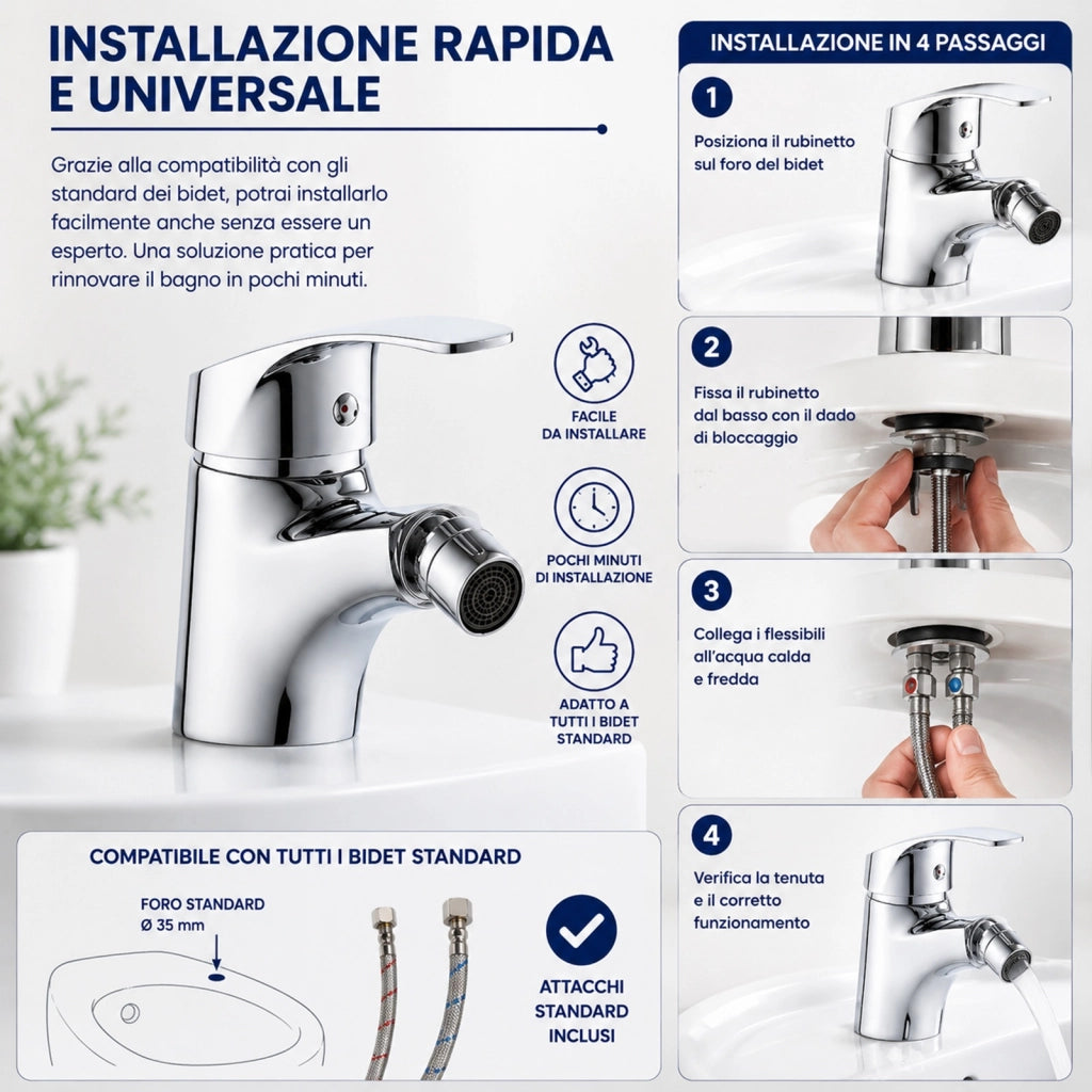 Rubinetto monoforo bidet miscelatore monocomando da bagno ottone cromato 52330A