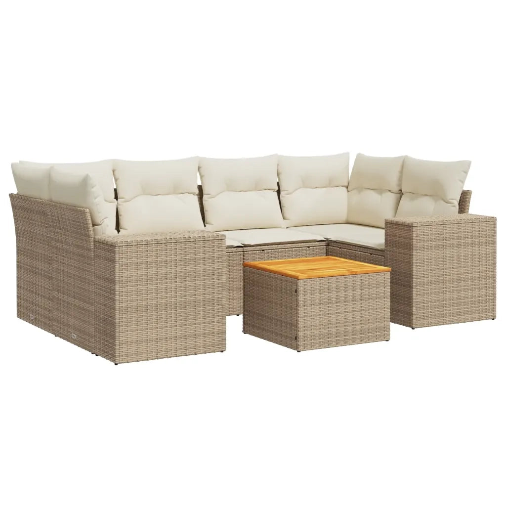 Set Divani da Giardino 7 pz con Cuscini Beige in Polyrattan