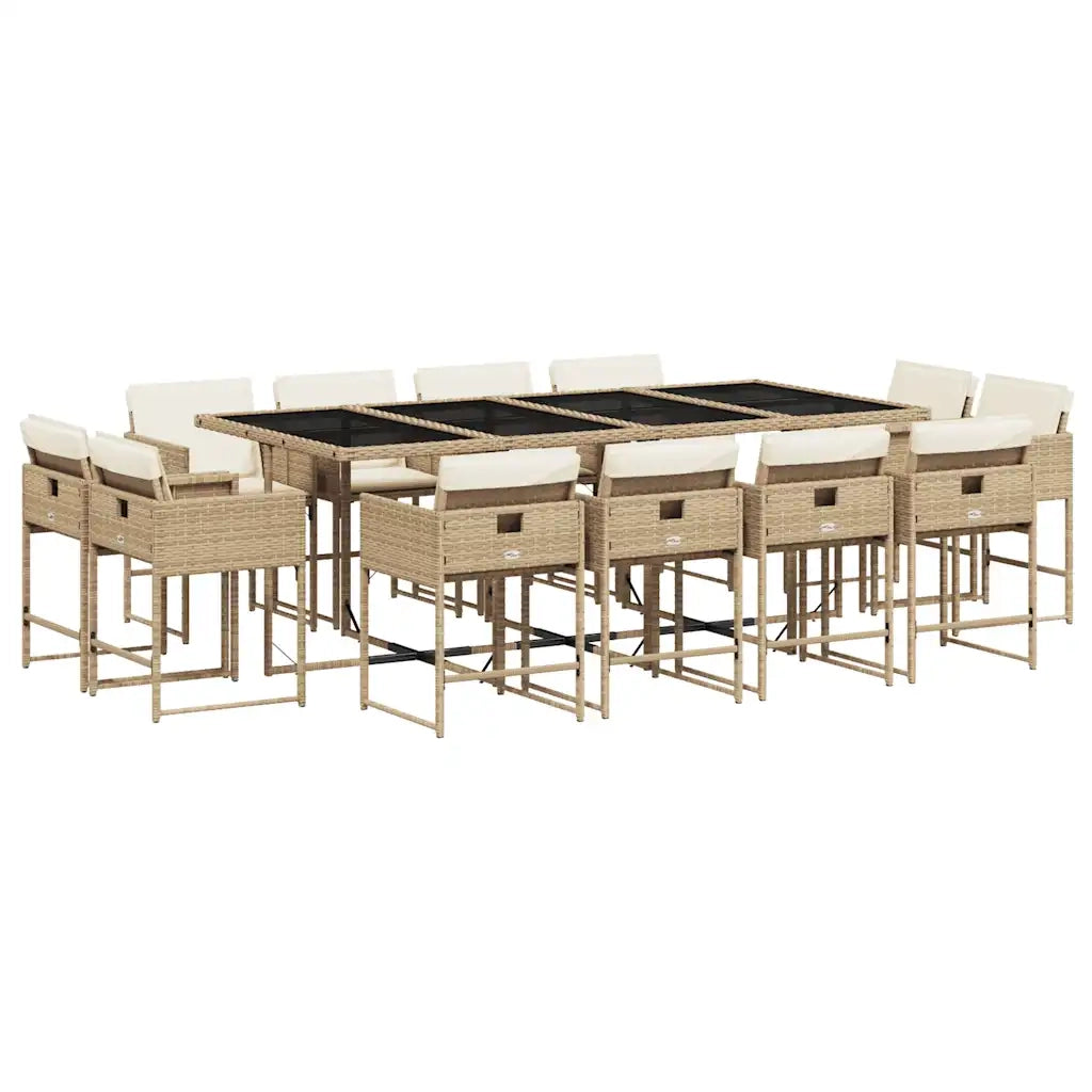 vidaXL Set da Pranzo da Giardino 13 pz con Cuscini Beige in Polyrattan