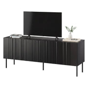 Mobile porta TV Frassino, Madia da salotto con tre ante battenti e tre vani interni, Rialzato da terra, 151x42 h60 cm, Nero