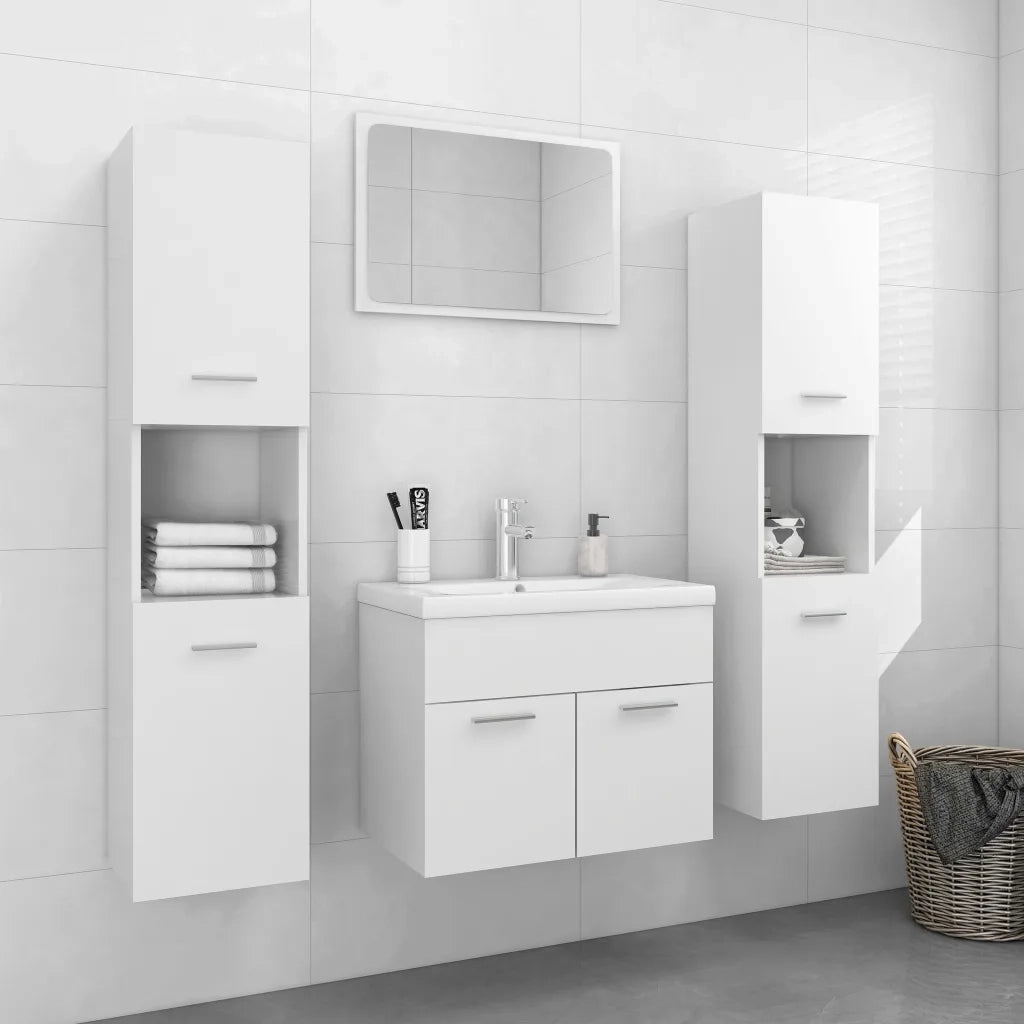 Set Mobili da Bagno Bianco in Legno Multistrato 3071495