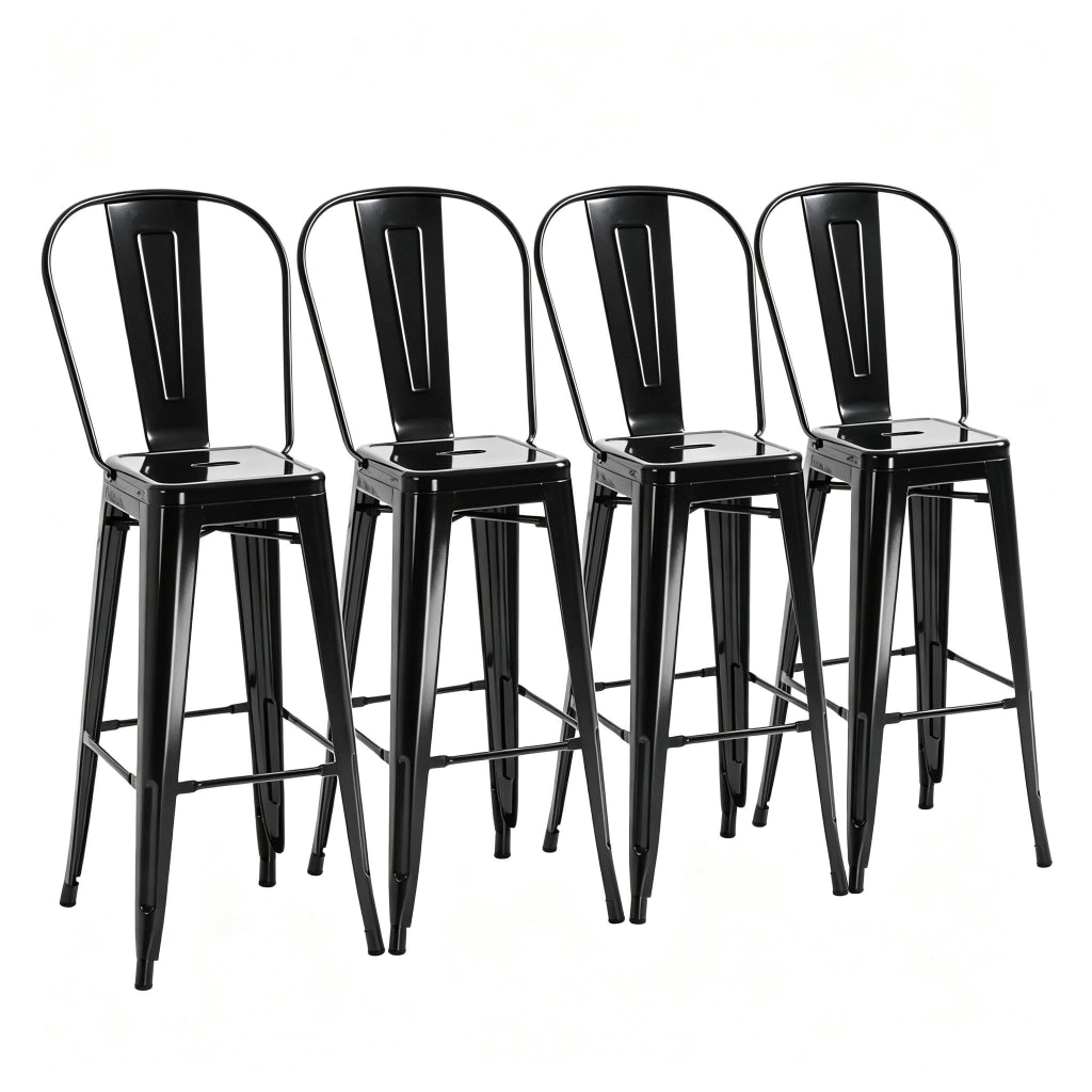 Sgabelli da bar impilabili, 4 pezzi in metallo nero con schienale rimovibile e poggiapiedi, 44 × 46 × 116 cm