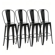 Sgabelli da bar impilabili, 4 pezzi in metallo nero con schienale rimovibile e poggiapiedi, 44 × 46 × 116 cm