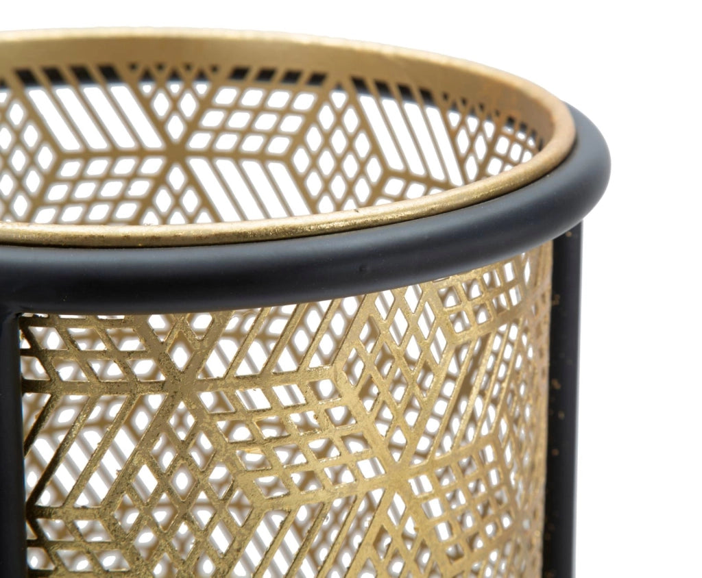 Porta Vasi Doppio Ø23x80 cm in Ferro Nero e Oro