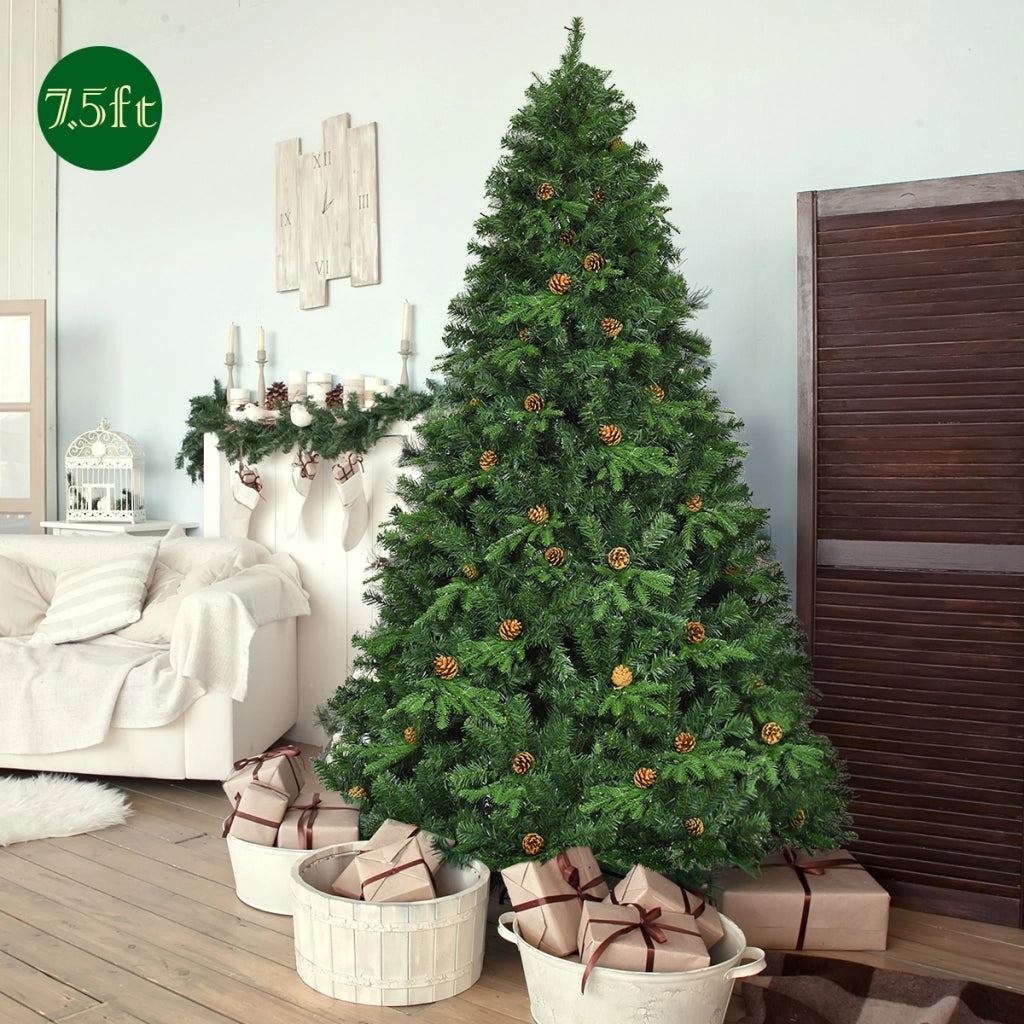 Albero di natale artificiale 225cm con 540 LED, 71 pigne, 1125 rami e un supporto in metallo