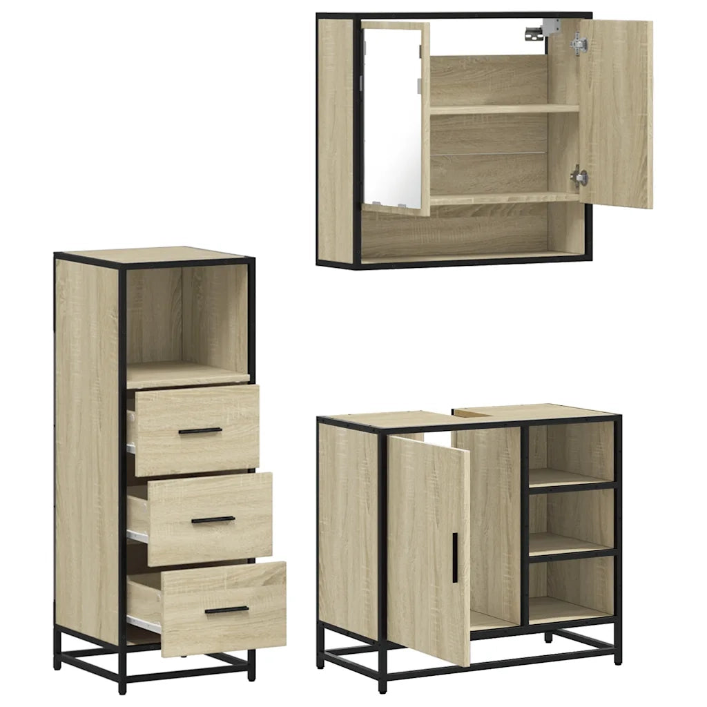 Set Mobili da Bagno 3 pz Rovere Sonoma in Legno Multistrato 3301056