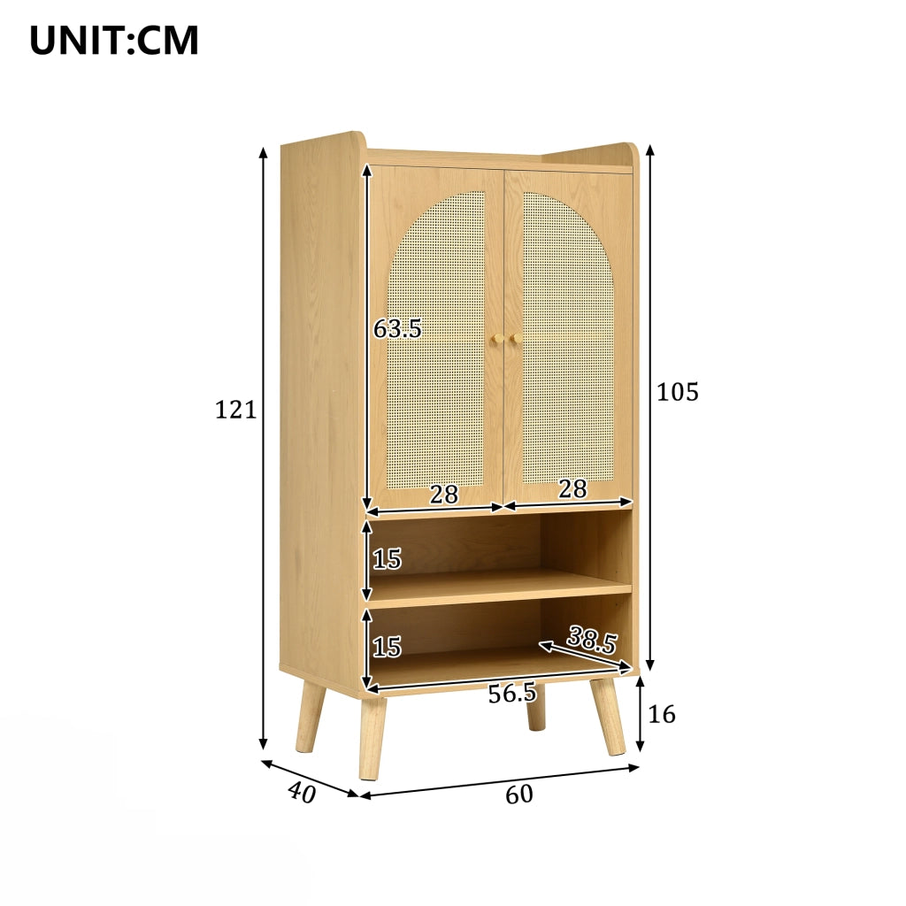 Mobile TV Rattan con 2 ante e 2 ripiani aperti - Zephmum- B60¡ÁT40¡ÁH121 cm grande capacit¨¤