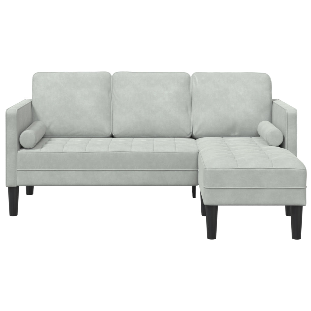 Sofa 3 posti con chaise lunga L grigio chiaro 160 cm in velluto