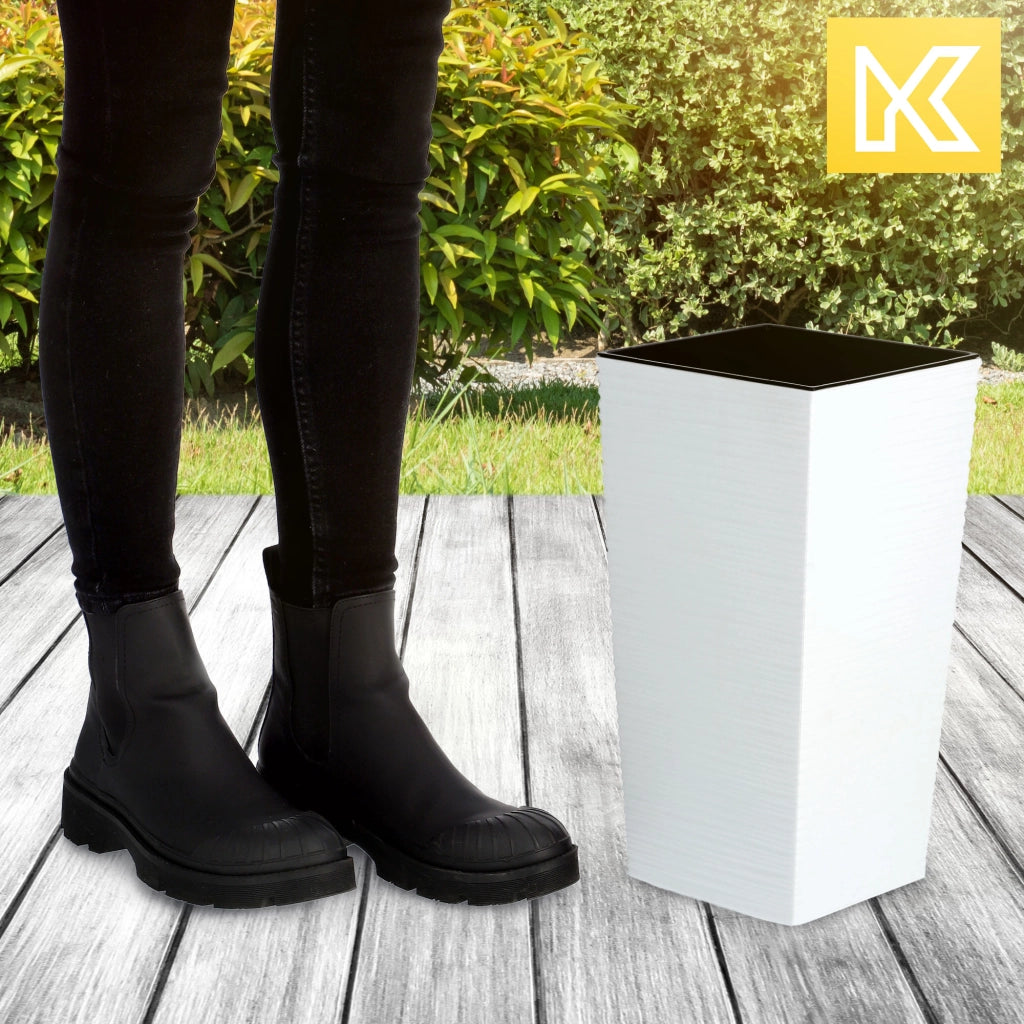 Vaso da fiori KADAX per giardino + inserto, 18x36 cm, alto, bianco, grande, per terrazza.