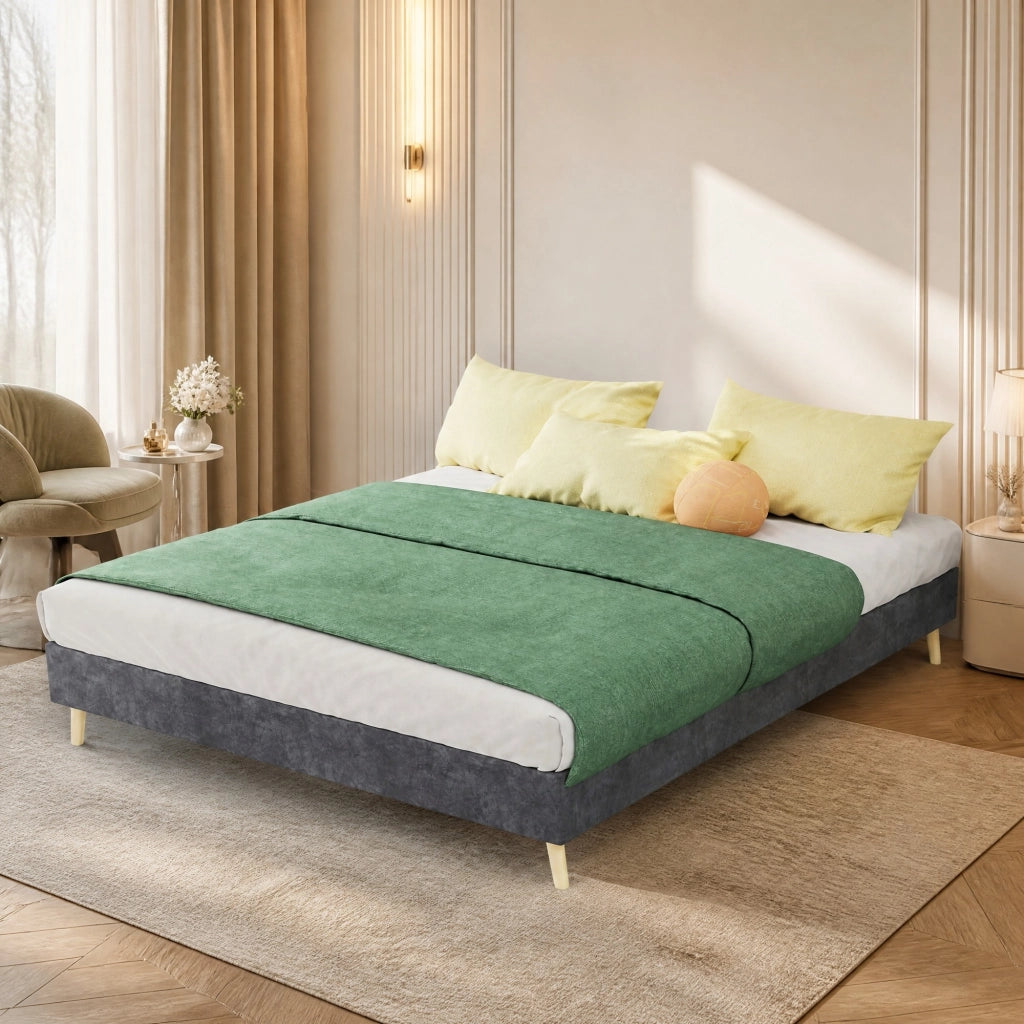 LETTO Piattaforma 140x200 cm Grigio in Tessuto e Metallo