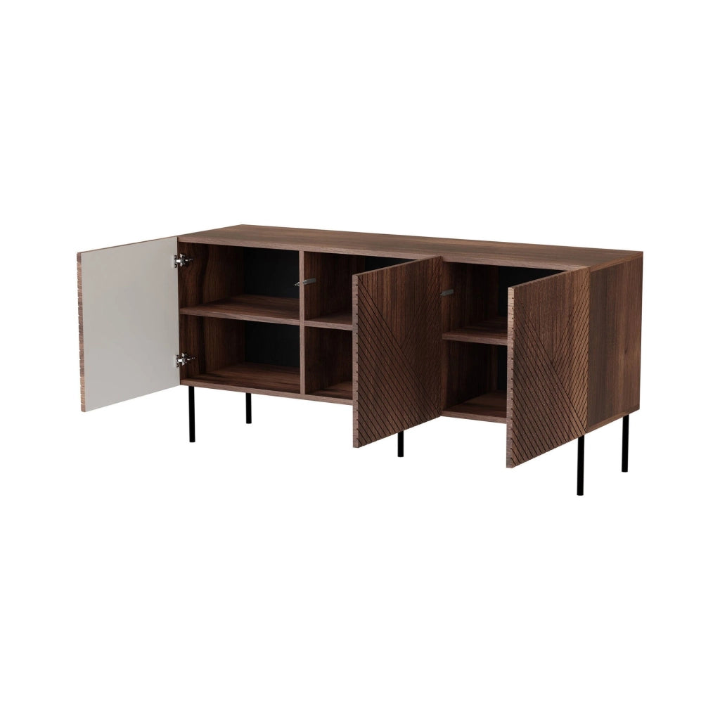 Credenza Montano, Madia da salotto con due ante battenti, Rialzato da terra, 151x40 h72 cm, Noce
