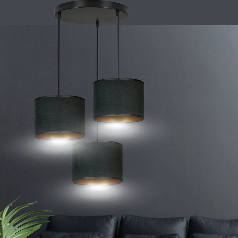 Lampadario Emibig Hilde 3 Premium 3xE27 nero oro tessuto