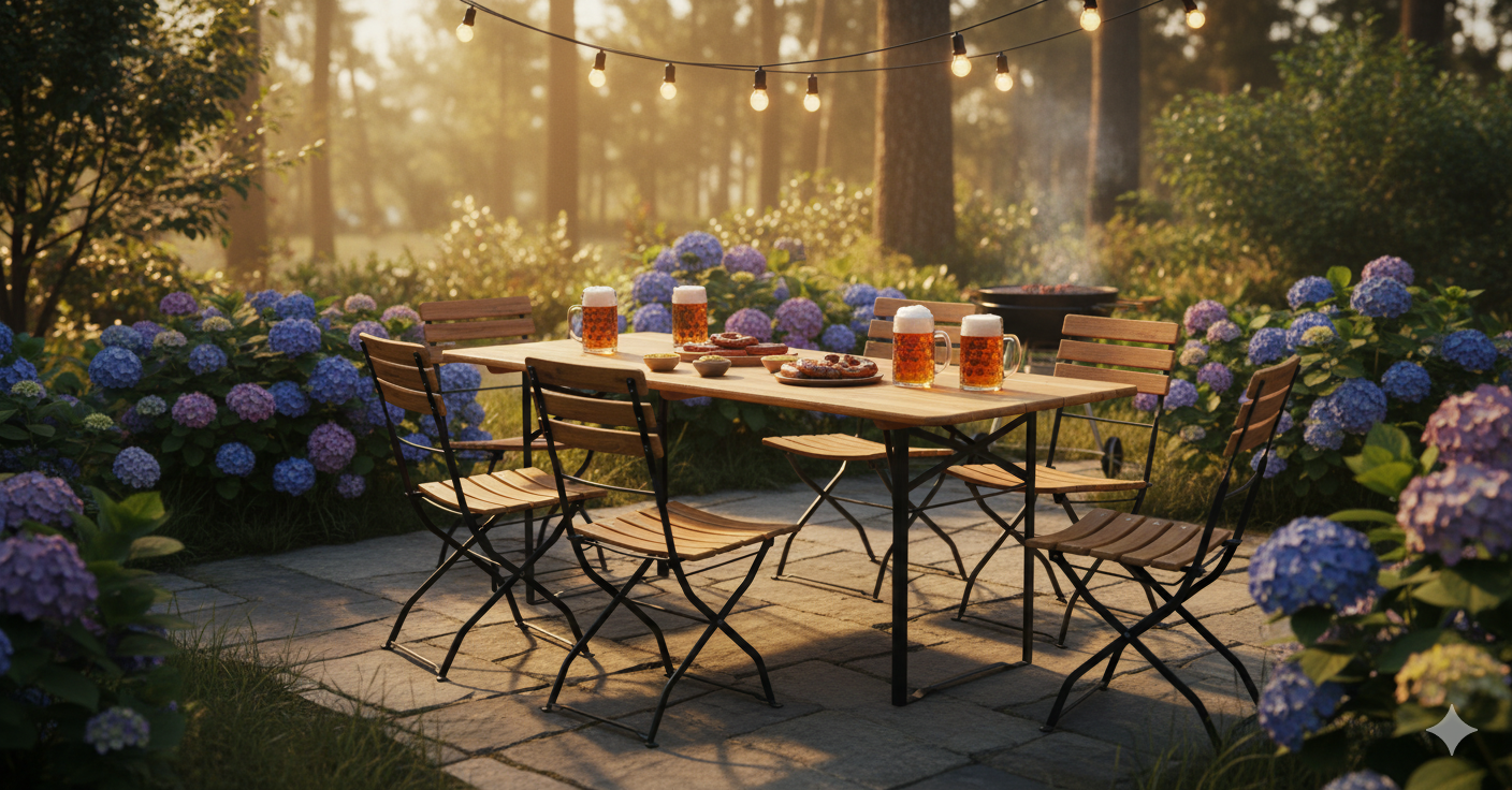 Tavolo Birreria da Giardino 220x80x78 cm in Ferro Piano in Legno