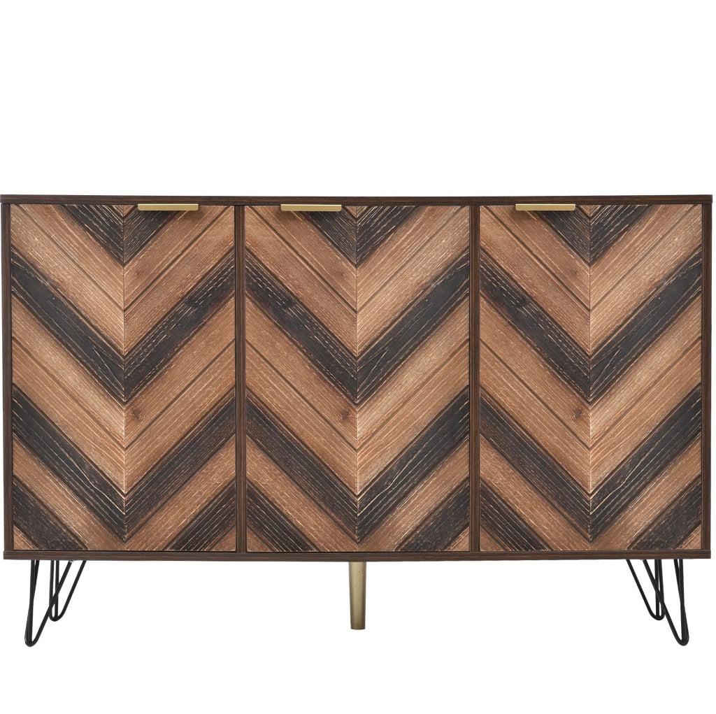 Credenza a 3 ante con ripiani interni; 120 x 38 x 76;5 cm; truciolare; effetto legno naturale e nero