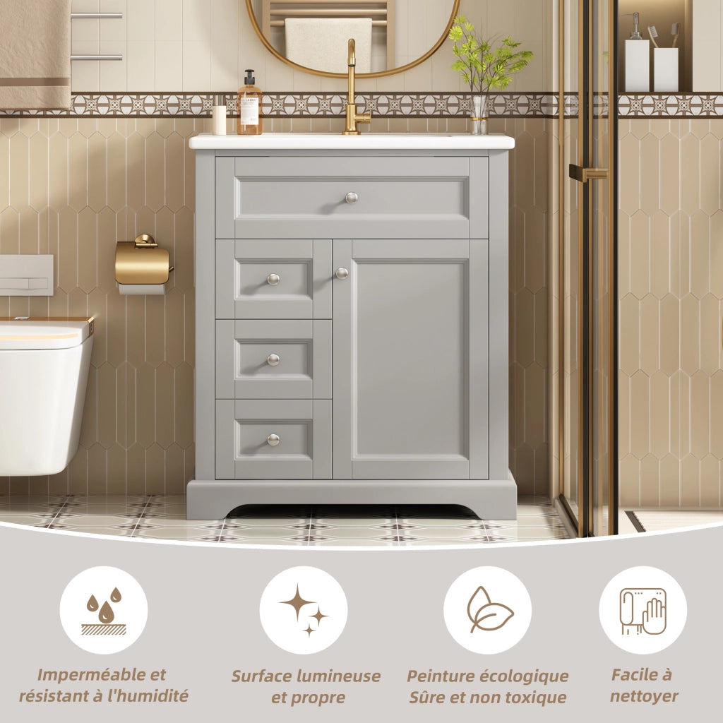 MOBILE BAGNO da terra 76x46x87 cm con lavabo in ceramica grigio