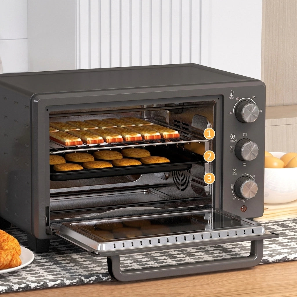 Mini Forno Elettrico 21 L 1400 W con 3 Modalità; Temperatura 100-230°C; Timer 60 Min e Teglia