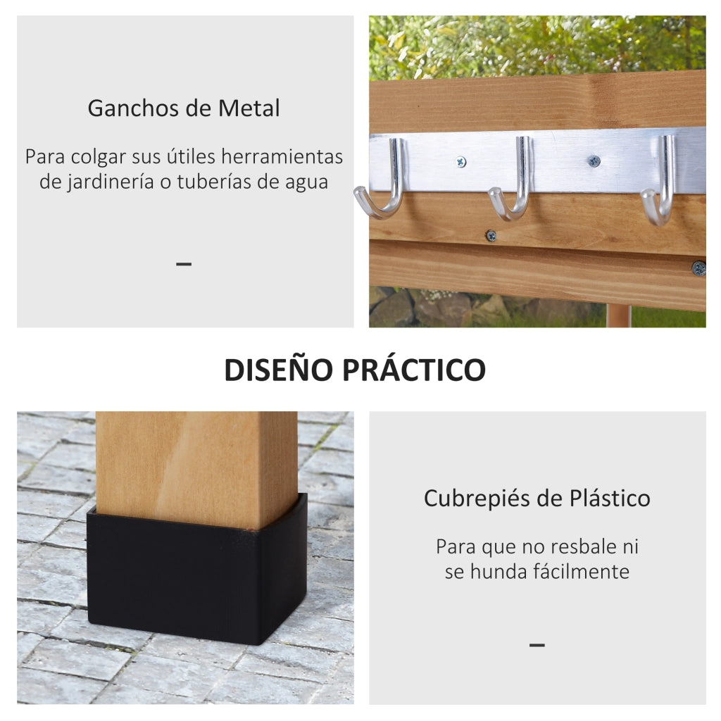 Tavolo da Giardinaggio in Legno ¨C Xylo ¨C Piano Metallo Ripiani Ganci 76x37x89 cm Naturale
