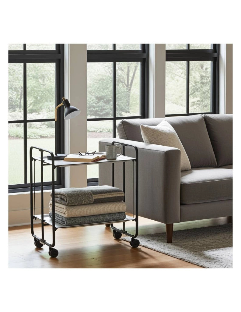 Carrello da cucina pieghevole nero con ruote BAUHAUS 2 ripiani