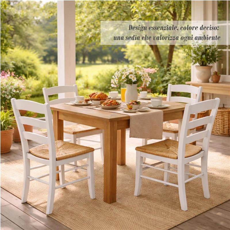SET 2 SEDIE PAESANA IN LEGNO CON SEDUTA IN PAGLIA E SCHIENALE ALTO 42X40X87H CM COLORE BIANCO