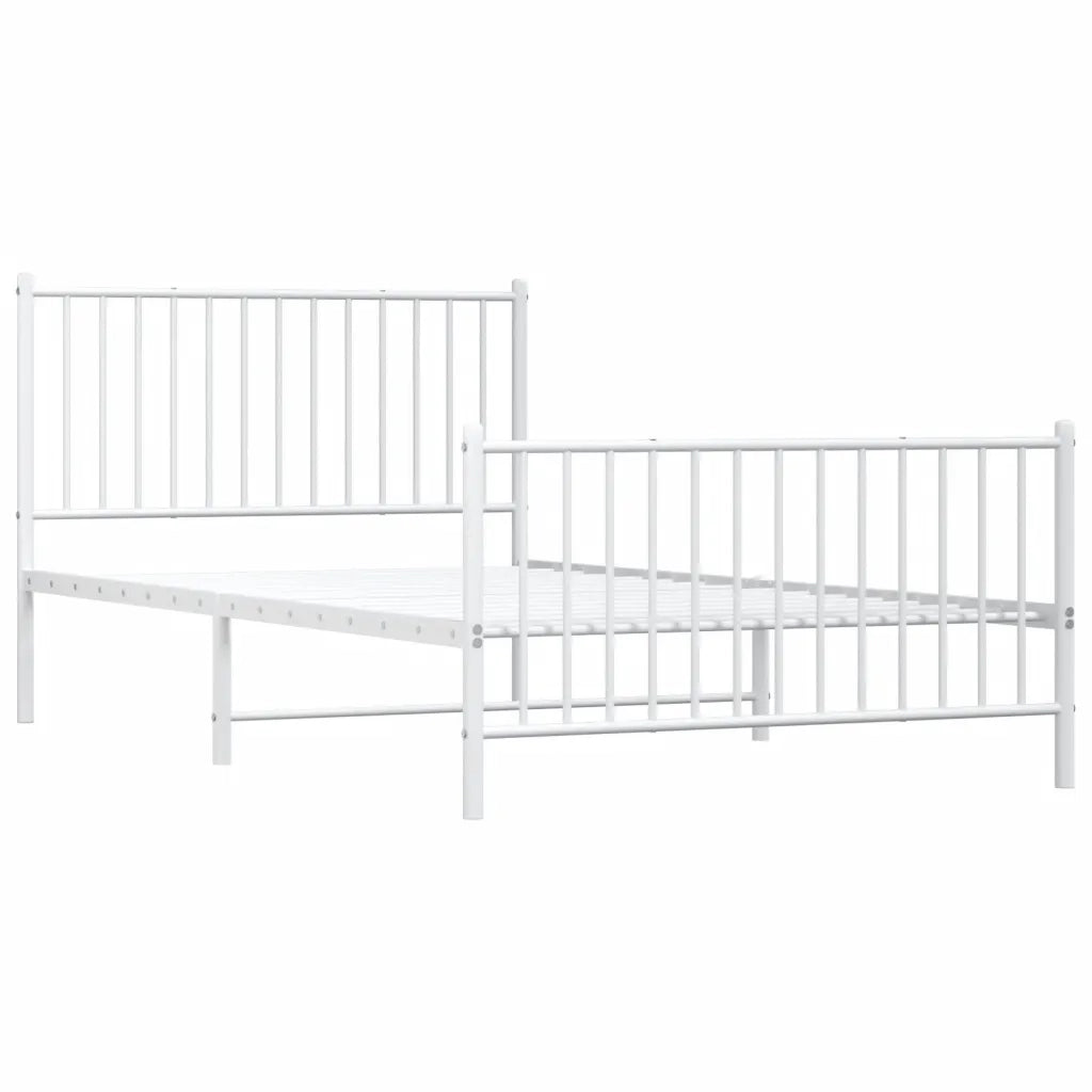 Letto singolo | Letto per adulti | Giroletto con Testiera e Pediera Metallo Bianco 107x203 cm