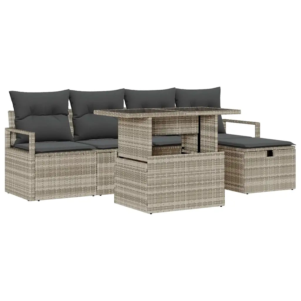 Set Divano da Giardino 6 pcs Grigio chiaro Poly Rattan