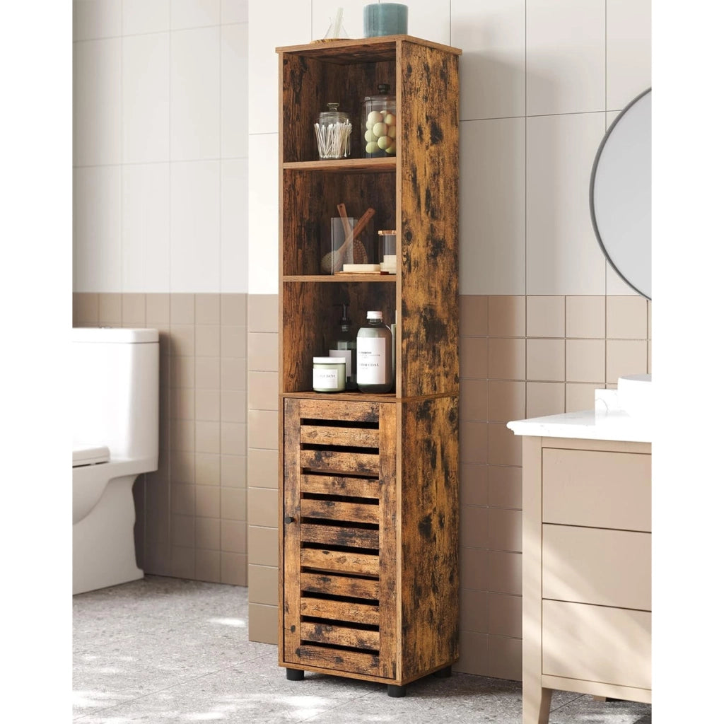 Colonna Bagno Loft in Legno Rustico con Ante a Persiana
