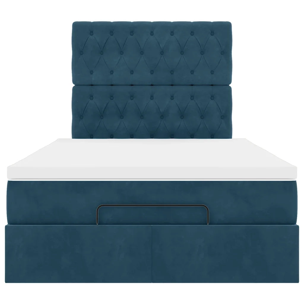 Struttura Letto Pouf con Materassi Blu Scuro 120x200 cm Velluto