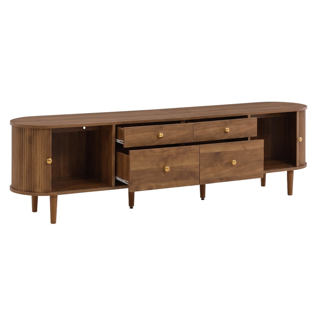 Mobile tv con 2 porte scorrevoli; 4 cassetti; 5 piedi in legno; per soggiorno e camera; 180 × 35 × 50 cm