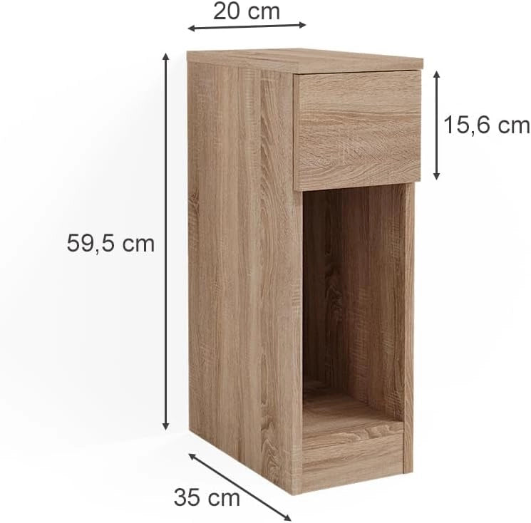 Comodino camera da letto Enton, Sonoma, 20 x 59.5 cm, adatto per riporre libri, lampade e oggetti di uso quotidiano