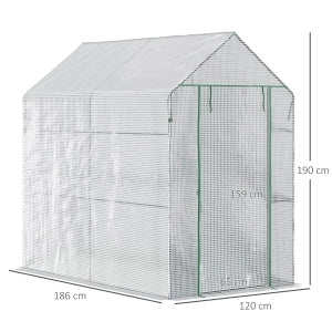 Serra da giardino begehbar con 4 ripiani, copertura in PE, porta con cerniera, 120x186x190 cm