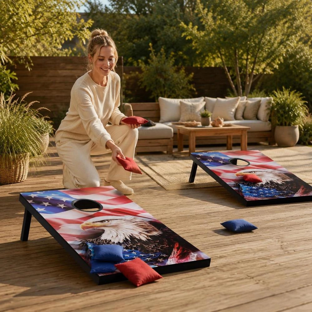 Cornhole Game Set (920 X 600 X 241 Mm) Cornhole Game Boards, Portable Throwing Board Made Of MDF Wood, Cornhole Game For Adults, Includes 8 Bean Bags & Carrying Bag, For Garden, Backyard, Beach