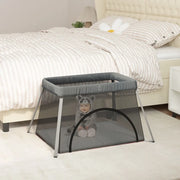 Box per Bambini con Materasso Grigio Scuro Tessuto di Lino 10302