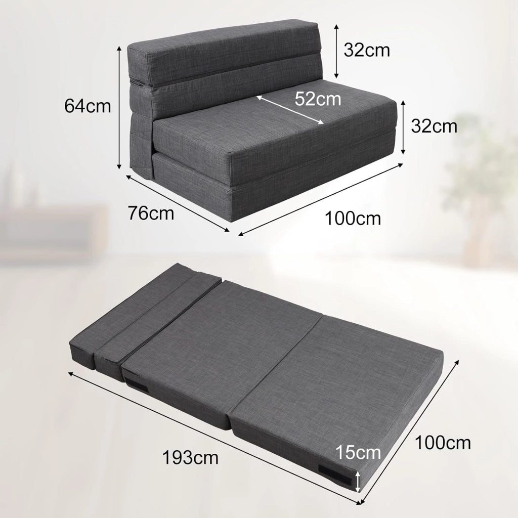moderno Divano Pieghevole Futon con Cotone di Memoria e Cuscino, Poltrona Lavabile Set, Divano Letto per Ospiti, Grigio Scuro