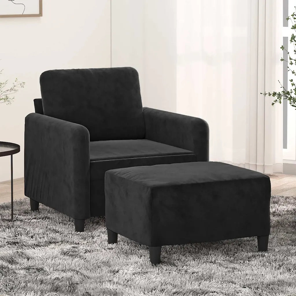 Poltrona | Sedia Relax con Poggiapiedi Nero 60 cm in Velluto
