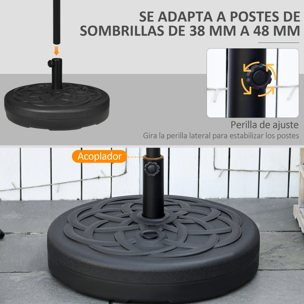 Base per Ombrellone da Giardino ¨C zephmum ¨C Nero 35 kg Sabbia 25L Acqua ?56x30,5 cm
