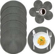 Set di 12 placemats e sottopiedi in rilievo a 15 pollici, mattonelle antiscivolo in polipropilene intrecciato e tessuto, colore grigio, per cucina, tavolo da pranzo e ristorante.