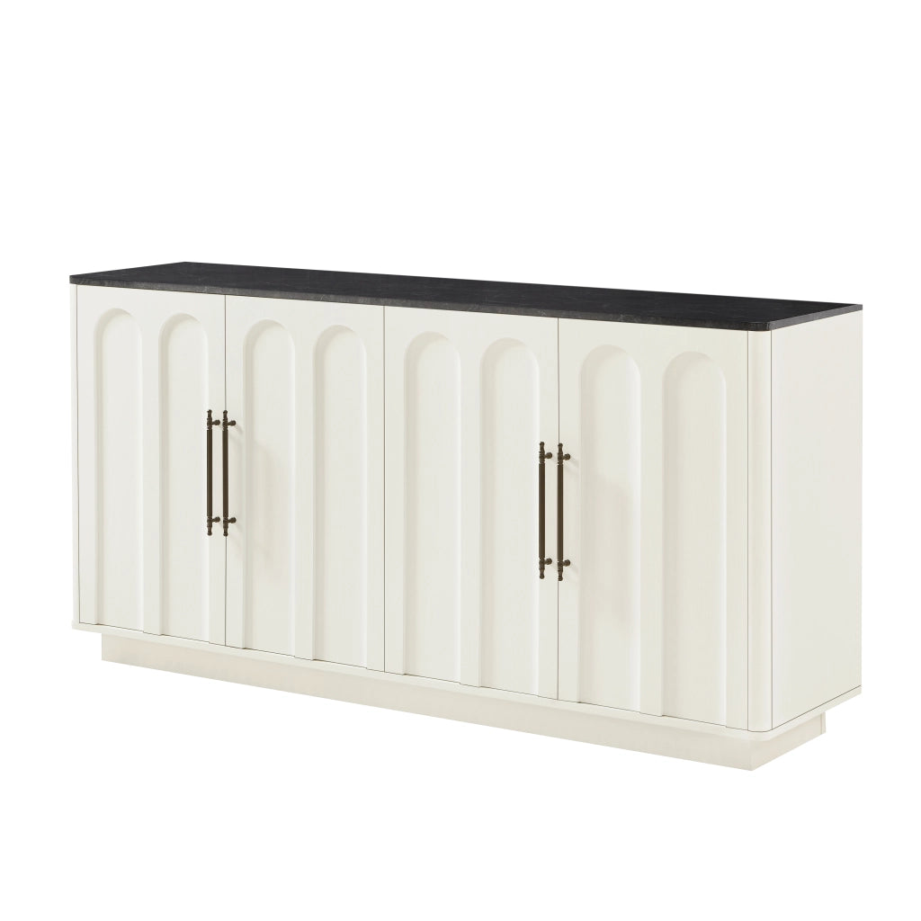 Credenza con 4 ante a chiusura ammortizzata e sistema antiribaltamento, in MDF, bianco e nero, 160 × 40 × 80 cm