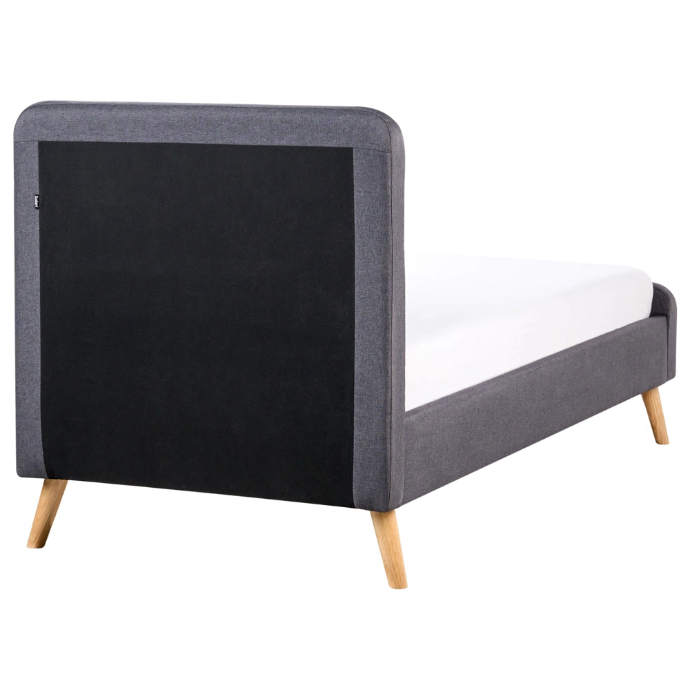Letto a doghe Tessuto in poliestere grigio scuro Gambe in legno imbottite 90 x 200 Taglia unica Design moderno