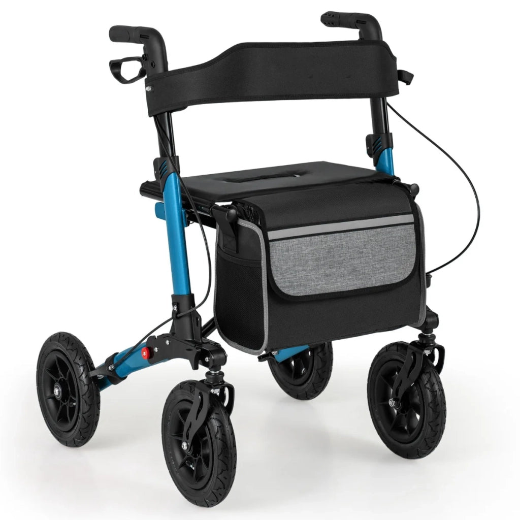 Deambulatore pieghevole fuoristrada 62 x 82 x 81,5-97 cm seduta ergonomica confortevole sicurezza rinforzata alluminio blu 20_0011669