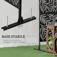 Paravento da Esterno in Acciaio con Motivi a Salice e 2 Piedini, 122x45x198 cm, Nero