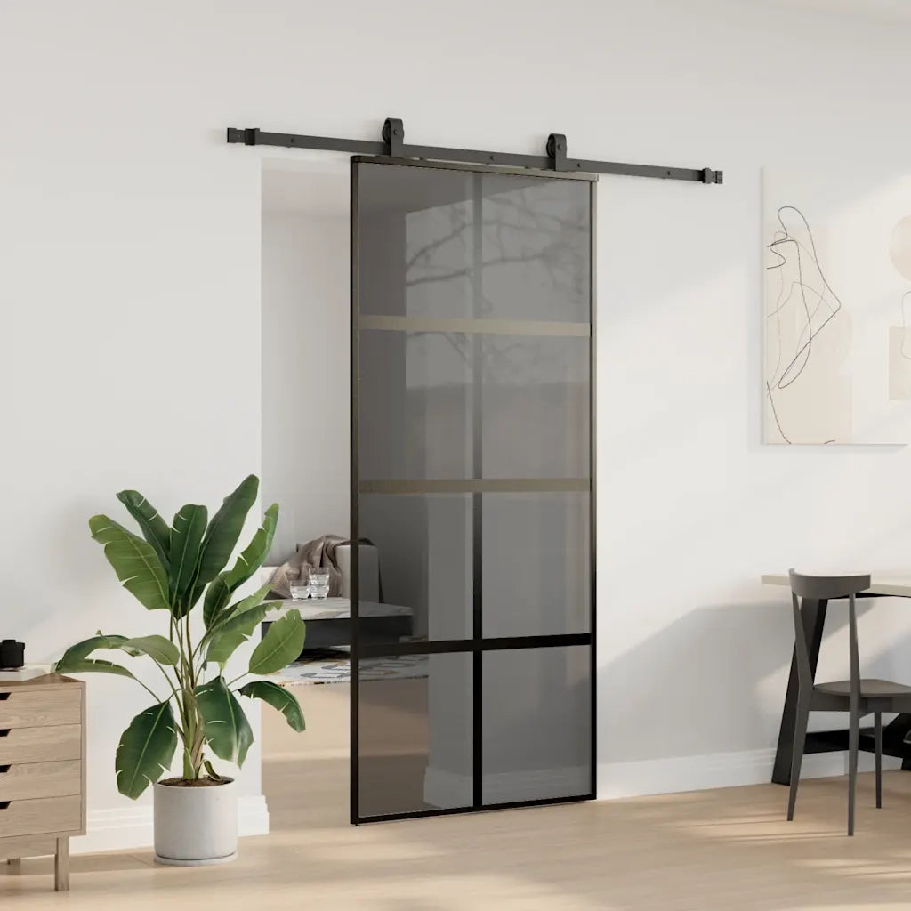 Porta Scorrevole Set Ferramenta Nera 90x205 cm Vetro Temperato