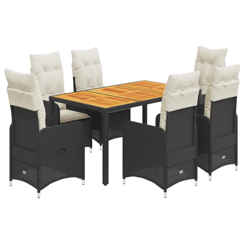 Set da BistrÃ² da Giardino 7 pz con Cuscini Nero in Polyrattan