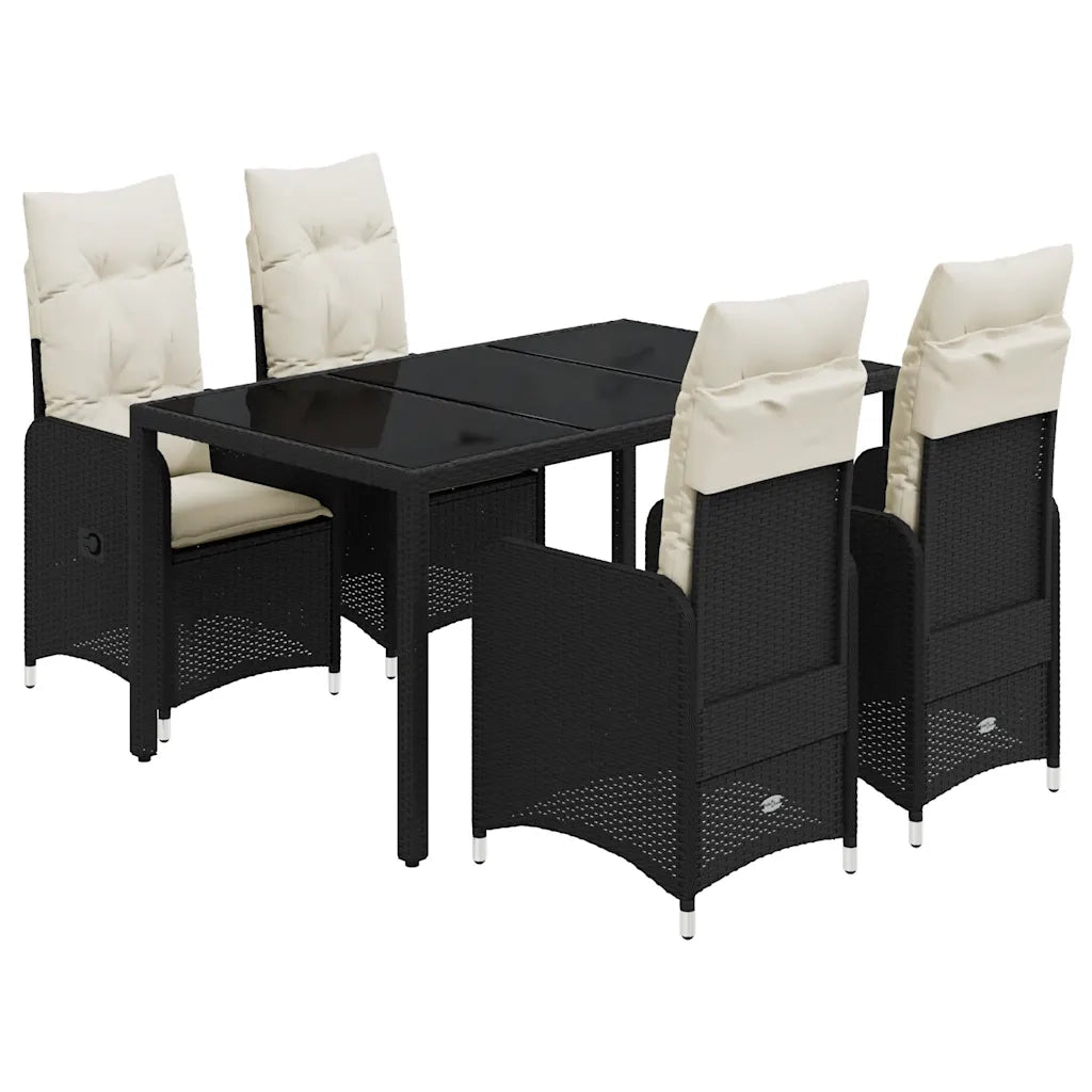 vidaXL Set Bistrò da Giardino 5 pz con Cuscini in Polyrattan Nero