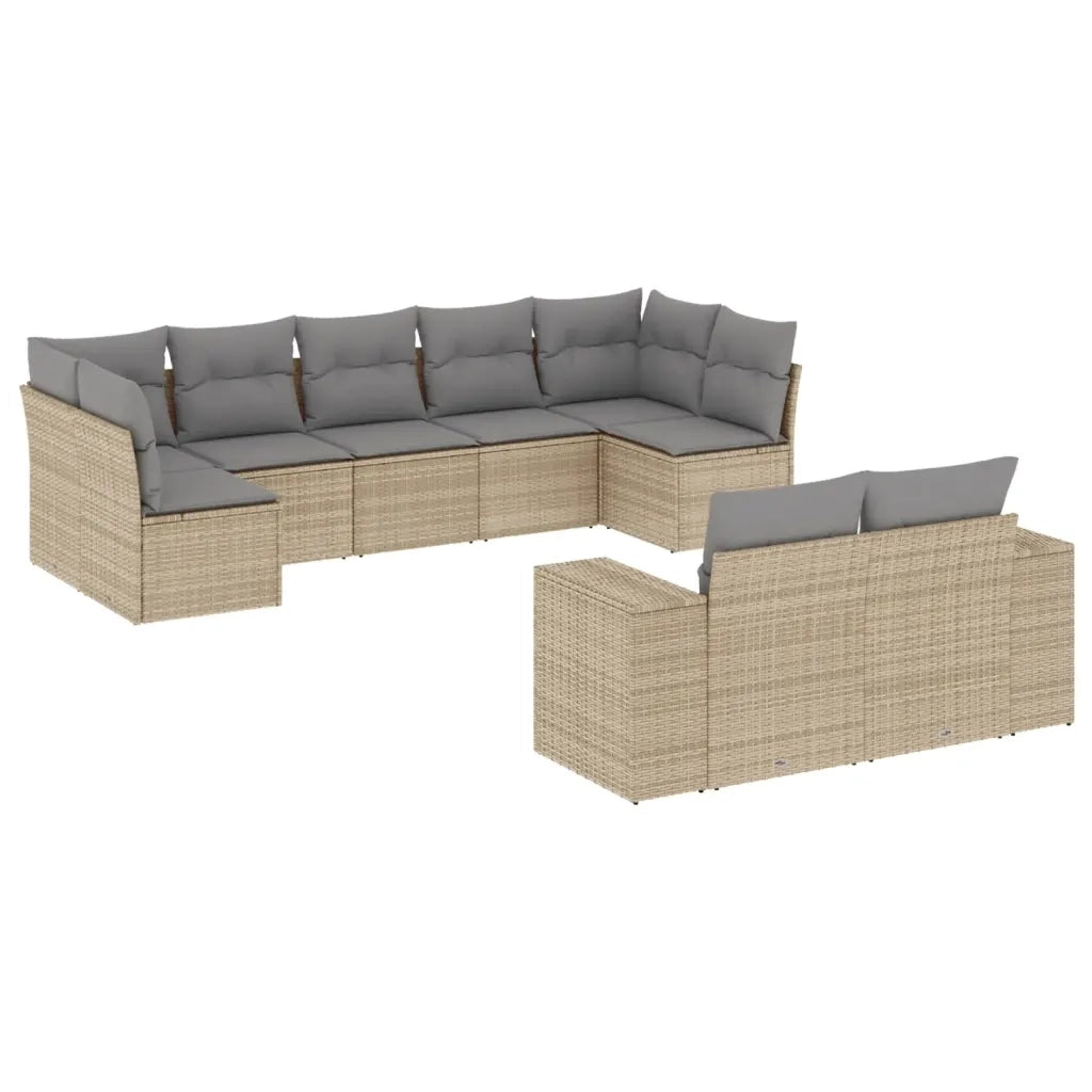 Set Divano da Giardino 9 pz con Cuscini Beige in Polyrattan 3255356