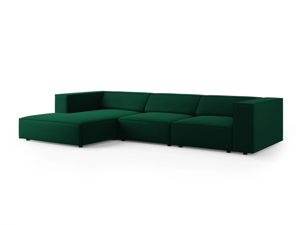 Cosmopolitan Design - Divano angolare sinistro "Arendal" 4 posti in velluto verde bottiglia 